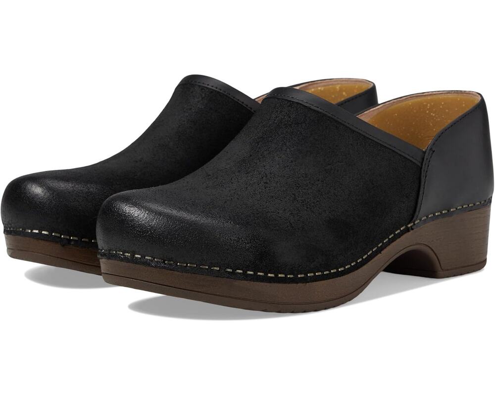 Dansko Womens Brenna Clogs EU 40 US 9.5 Black Burnished Suede Leather NIB